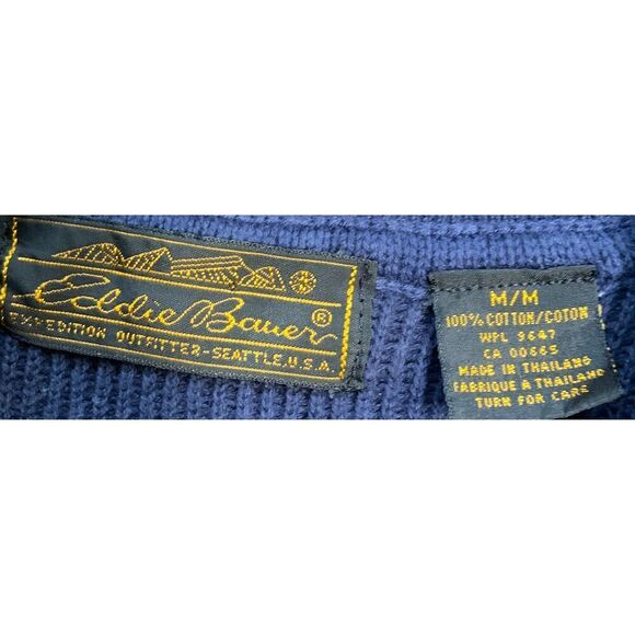 Eddie Bauer Navy Knit Button Henley Sweater Size Med Preppy Dark Academia Retro - Picture 10 of 11